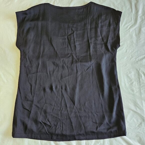 Diane Von Furstenberg Top Womens US 6 Black Gold Lace Silk SS Whimsigoth Boho - Picture 12 of 12